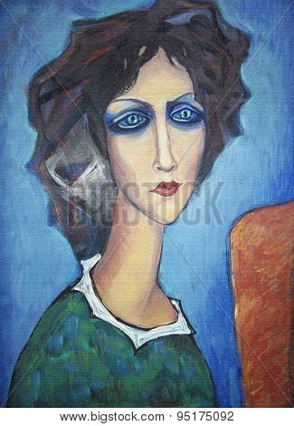 Acrylic Colorful Painting. Portrait Of Woman.