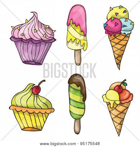 Set of colorful tasty cartoon ice cream