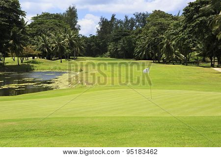 Lake on golf course at the Constance Lemuria Resort.