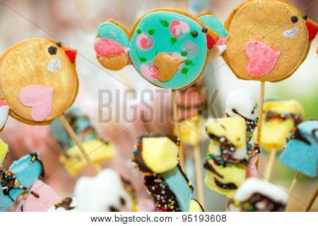 Prepared birthday table with sweets for children party