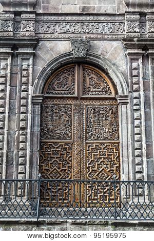 Carved Wooden Door, Church Carmen Bajo, Quito, Ecuador
