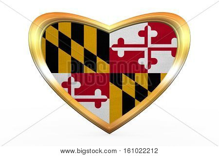 Flag Of Maryland In Heart Shape, Golden Frame