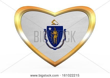 Flag Of Massachusetts In Heart Shape, Golden Frame