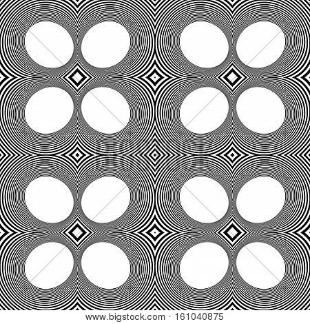 Pattern With Mirrored Ovals, Ellipses, Abstract Repeatable Black And White Background