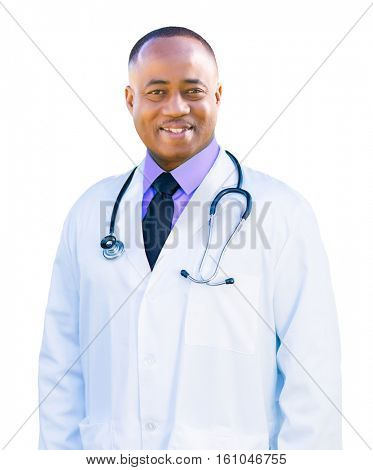 Handsome African American Male Doctor Isolated on a White Background.