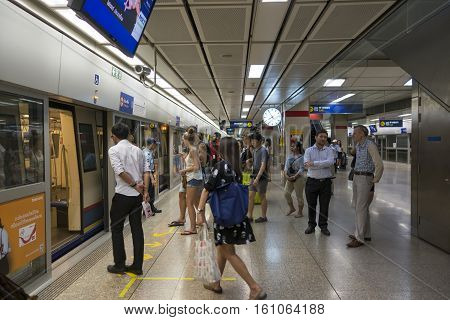 Bangkok : Passengers On A Metropolitan Rapid Transit (mrt) Subway Train On 26 February 2015 In Bangk
