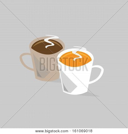 Two cups of black hot coffee and cream coffee