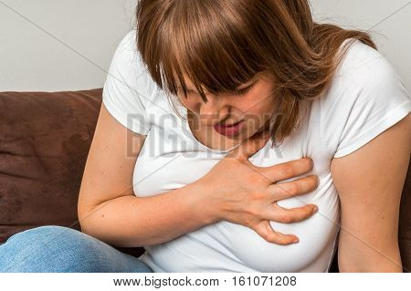 Woman Having Chest Pain, Heart Attack