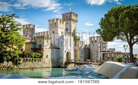Rocca Scaligera castle in Sirmione town near Garda Lake in Italy