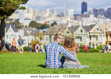 Romantic Loving Couple Having A Date In San Francisco