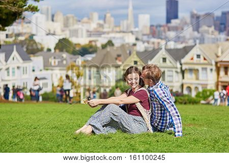 Romantic Loving Couple Having A Date In San Francisco