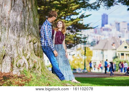 Romantic Loving Couple Having A Date In San Francisco
