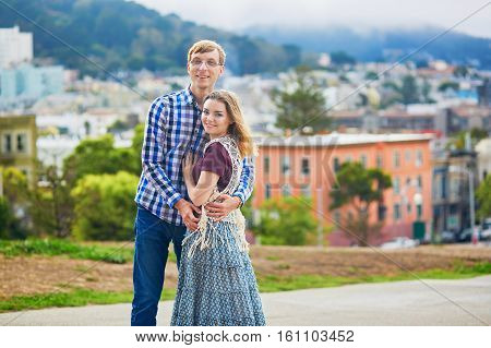 Romantic Loving Couple Having A Date In San Francisco