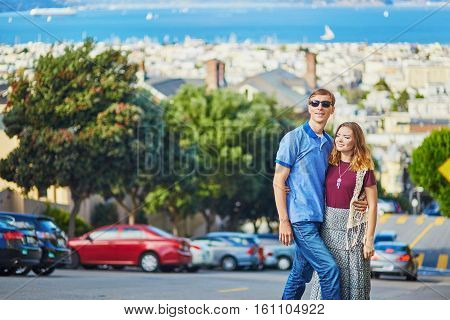Romantic Loving Couple Having A Date In San Francisco