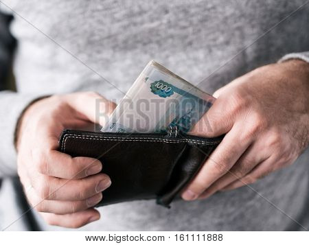 Hands Take Out Russian Rubles From Wallet