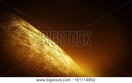 Connection lines Around Earth Globe Futuristic Technology Theme Background with Light Effect
