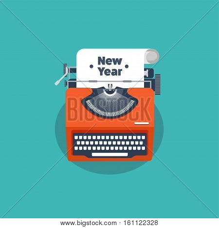 Typewriter in a flat style. Christmas wish list. Letter to Santa. New year. 2017. December holidays.