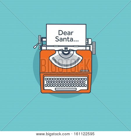 Typewriter in a flat style. Christmas wish list. Letter to Santa. New year. 2017. December holidays.