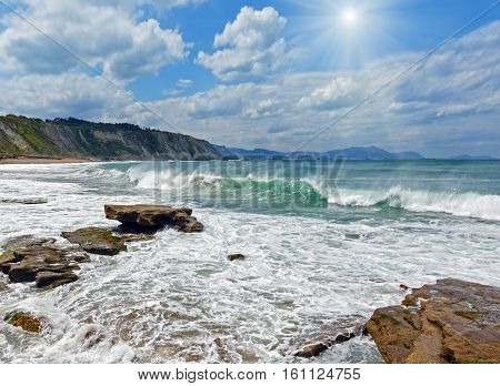 Beach Azkorri Or Gorrondatxe Sunshiny View.