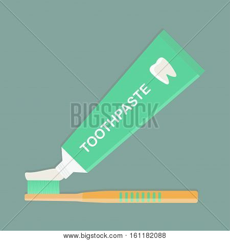 A toothbrush and toothpaste. Squeezing toothpaste on the brush. Vector illustration.