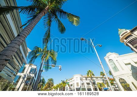 a blue sky over Rodeo drive California