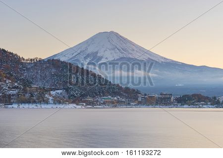 Japan, Fuji Mountain, Kawaguchiko Lake In Autumn Afternoon, With Warm Sunlight Effect Created Reflec