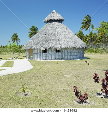 Pokaz Aborygenów chaty, Bahia de Bariay, prowincji Holguin, Kuba