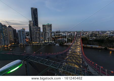 BRISBANE, AUSTRALIA - December 5 2016: Brisbane City sunset looking over the Story Bridge and cityscape