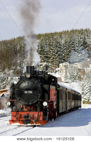 vapor comboio, Oberwiesenthal - Cranzhal (Fichtelbergbahn), Alemanha
