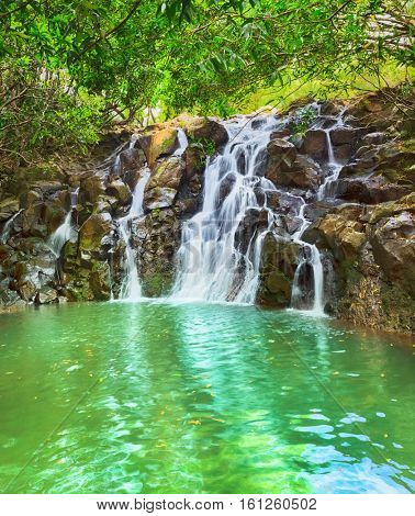 Scenic Cascade Vacoas waterfall. Mauritius island