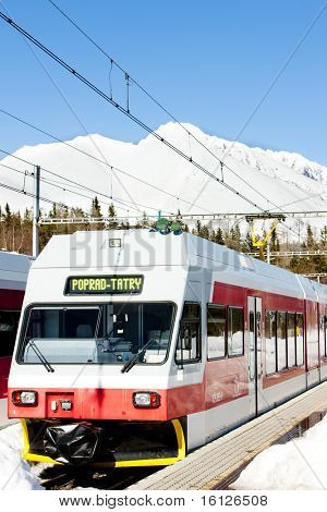 auto elettrica alla stazione di Strbske pleso, Vysoke Tatry (Alti Tatra), Slovacchia