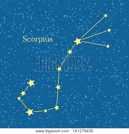 Night sky with Scorpius constellation. Vector illustration. Traditional zodiacal sign on celestial sphere marked bright stars and lines. For astrological, astronomical, educational, science concepts