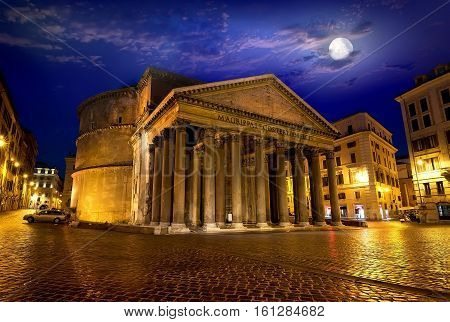 Pantheon in Rome at the sunset, Italy. Elements of this image furnished by NASA