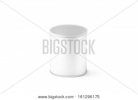 Blank white small carton cylinder box mockup isolated 3d rendering. Clear cylindrical tube container transparent plastic lid mock up. Chips and crisp cardboard packaging template. Tin round canister