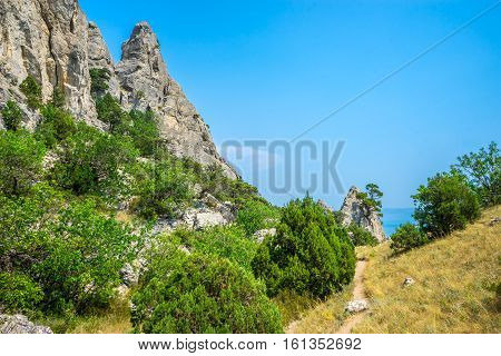 National Park Karaul-Oba on a sunny and hot day in Crimea Russia