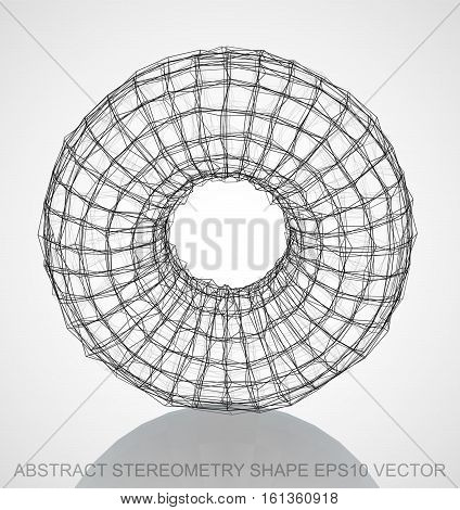 Abstract stereometry shape: Ink sketched Torus with Reflection. Hand drawn 3D polygonal Torus. EPS 10, vector illustration.