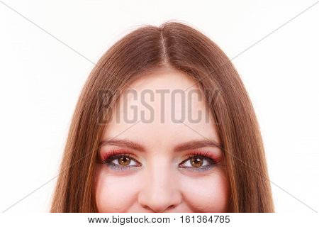 Woman Face Colorful Eyes Makeup