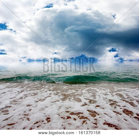 landscape with beautiful sea beach and cloudy celestial space