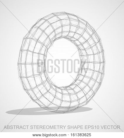 Abstract stereometry shape: Pencil sketched Torus with Transparent Shadow. Hand drawn 3D polygonal Torus. EPS 10, vector illustration.