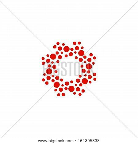 Abstract circle logotype. Unusual dotted round isolated chem logo. Virus icon. Red sun. Flower symbol. Spiral sign.Vector germs illustration