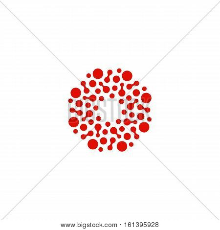 Abstract circle logotype. Unusual dotted round isolated chem logo. Virus icon. Red sun. Flower symbol. Spiral sign.Vector illustration
