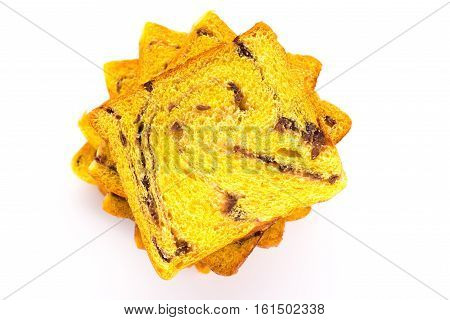 top view bread slices on white background