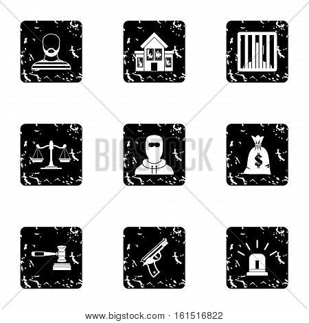 Robbery icons set. Grunge illustration of 9 robbery vector icons for web
