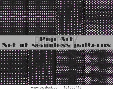 Dotted, Pop Art Seamless Pattern Background. The Style Of The 1960S. Set Vector Illustration.