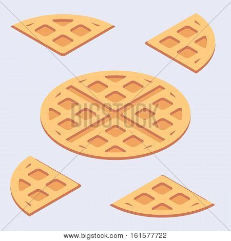 Isometric minimalistic illustration of sweet belgian waffles solid and cutted.
