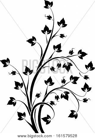 Blossom Floral Branch In Stencil Style. Can Be  Used As Stencil-plate For Your Color Paint Or Other