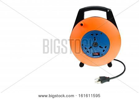 Power supply out let plug extention cord isolated against a white background