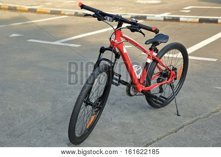 closeup of one mountain bike parking outodor
