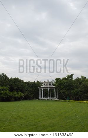 White pavilion in the garden at Suanluang Rama 9 public park Bangkok Thailand.