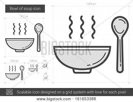 Bowl of soup vector line icon isolated on white background. Bowl of soup line icon for infographic, website or app. Scalable icon designed on a grid system.